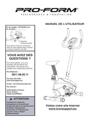 PFIVEX85113 | Manuel du propriétaire | ProForm CENTAUR BIKE Manuel utilisateur | Fixfr