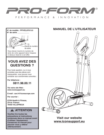 PFIVEL87613 | Manuel du propriétaire | ProForm SYNOPSIS ELLIPTICAL Manuel utilisateur | Fixfr