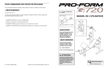 PFEVBE3343 | Manuel du propriétaire | ProForm G720 BENCH Manuel utilisateur | Fixfr