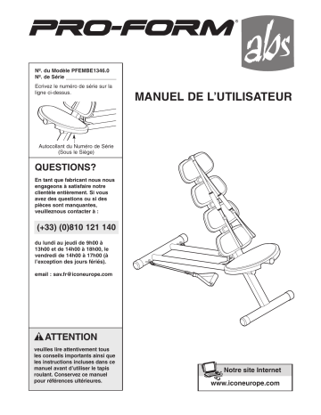 PFEMBE1346 | Manuel du propriétaire | ProForm PROFORM ABS BENCH Manuel utilisateur | Fixfr