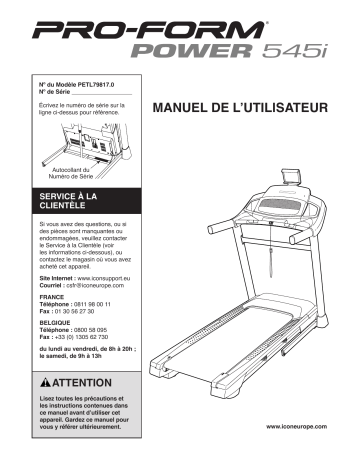 Manuel du propriétaire | ProForm PETL79817 Power 545i TREADMILL Manuel utilisateur | Fixfr