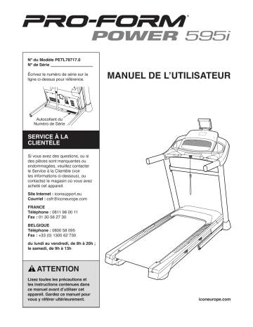 PETL78717 | Manuel du propriétaire | ProForm Power 595i TREADMILL Manuel utilisateur | Fixfr