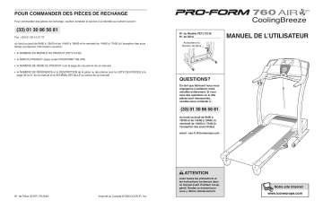 PETL7513 | Manuel du propriétaire | ProForm 760 AIR TREADMILL Manuel utilisateur | Fixfr