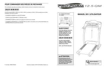 PETL6202 | Manuel du propriétaire | ProForm 12.5QM TREADMILL Manuel utilisateur | Fixfr