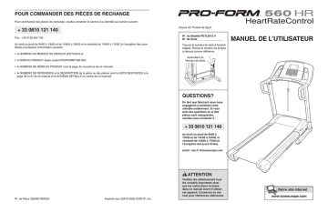 PETL5013 | 560 HR | Manuel du propriétaire | ProForm 560 TREADMILL Manuel utilisateur | Fixfr