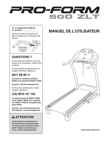 PETL59910 1653419 | Manuel du propriétaire | ProForm 500 ZLT TREADMILL Manuel utilisateur | Fixfr