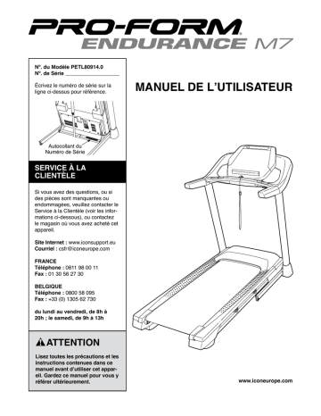 PETL80914 | Manuel du propriétaire | ProForm Endurance M7 TREADMILL Manuel utilisateur | Fixfr