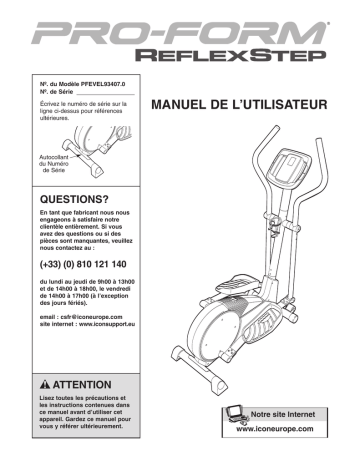 Manuel du propriétaire | ProForm PFEVEL93407 REFLEX STEP ELLIPTICAL Manuel utilisateur | Fixfr