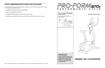 PFEVEX3408 | Manuel du propriétaire | ProForm 870E BIKE Manuel utilisateur | Fixfr