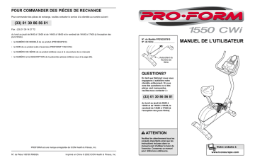 PFEVEX8791 | Manuel du propriétaire | ProForm 1550CWI BIKE Manuel utilisateur | Fixfr