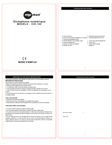 Manuel du propriétaire | MPMan ICR110 Voice recorder Manuel utilisateur | Fixfr