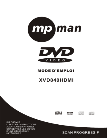 Manuel du propriétaire | MPMan XVD840 HDMI DVD player Manuel utilisateur | Fixfr