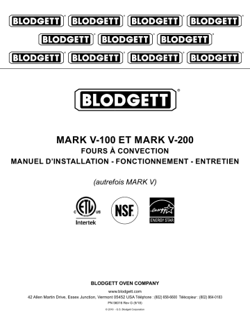 Manuel du propriétaire | Blodgett Mark V-100 MARK V SERY Manuel utilisateur | Fixfr