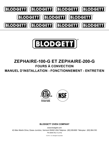 Manuel du propriétaire | Blodgett Zephaire-100-G ZEPHAIRE SERY Manuel utilisateur | Fixfr