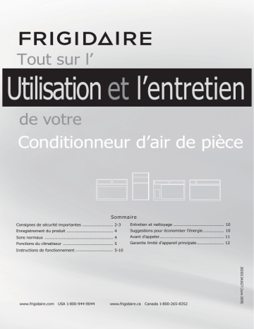 Manuel du propriétaire | Frigidaire FFTA1422Q2 Manuel utilisateur | Fixfr