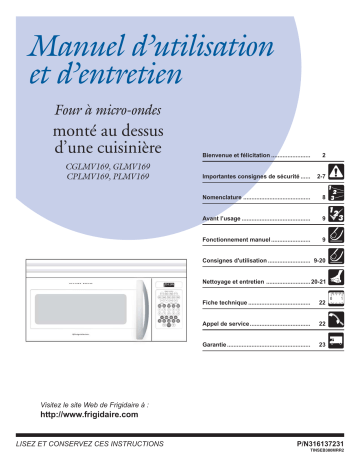 GLMV169GQ | Manuel du propriétaire | Frigidaire GLMV169DB Manuel utilisateur | Fixfr