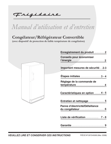 FKCH17F7HW | FKC17F7QT | Manuel du propriétaire | Frigidaire FKCH17F7HB Manuel utilisateur | Fixfr