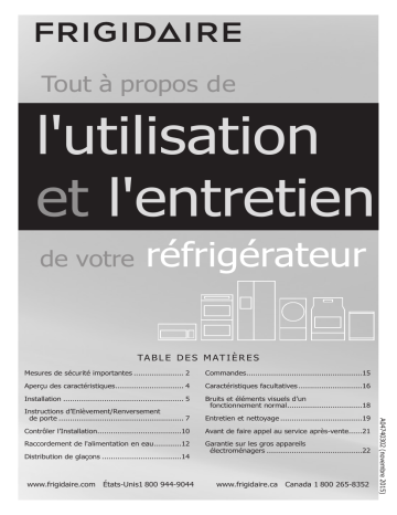 FPTR18D3RS | NFTR18X4QS | Manuel du propriétaire | Frigidaire FFTR1514RW Manuel utilisateur | Fixfr