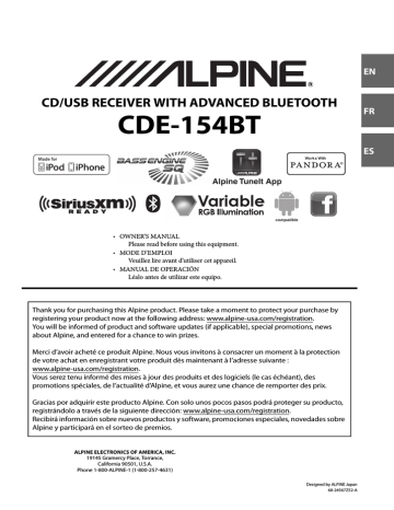 Alpine CDE-154BT Manuel du propriétaire | Fixfr