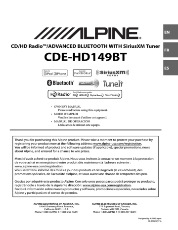 Alpine CDE-HD149BT Manuel du propriétaire | Fixfr