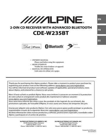 Alpine CDE-W235BT Manuel du propriétaire | Fixfr