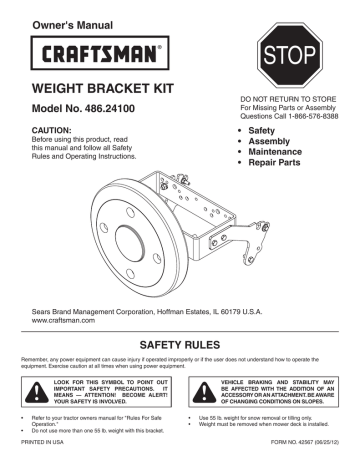 Craftsman 55 lb. Tractor Wheel Weight Manuel du propriétaire | Fixfr