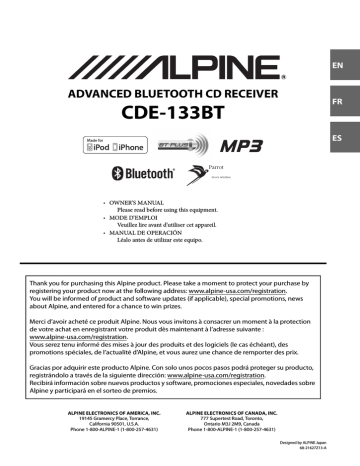 Alpine CDE-133BT Manuel du propriétaire | Fixfr