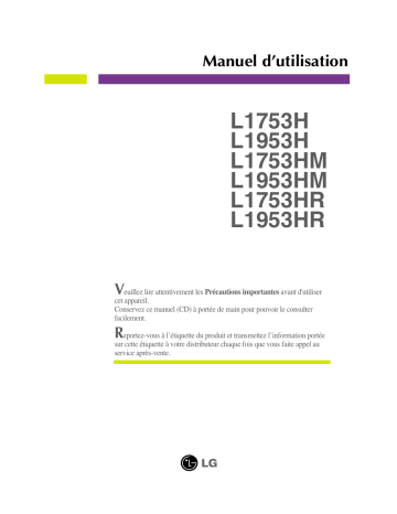 L1953HM-SF | L1953HR-SF | L1753HR-SF | L1753HM-SS | L1953HM-SS | LG L1753HM-SF Manuel du propriétaire | Fixfr