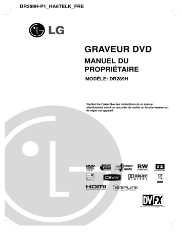 LG DR289H Manuel du propriétaire | Fixfr
