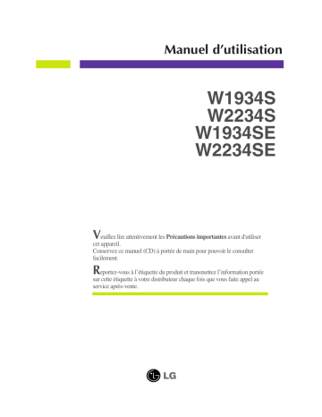 LG W2234S-SN | W2234S-BN | W1934S-BN | LG W1934S-BN | LG W1934S-SN Manuel du propriétaire | Fixfr