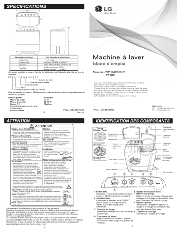 LG WP-750R Manuel du propriétaire | Fixfr