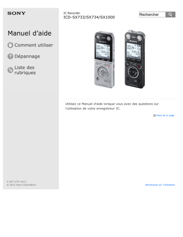 ICD-SX1000 | Sony ICD-SX733 Manuel du propriétaire | Fixfr