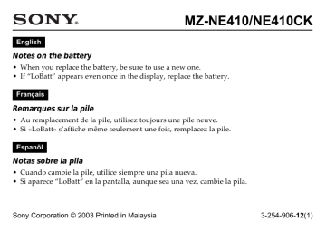 Sony MZ-NE410 Manuel du propriétaire | Fixfr