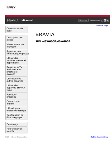 Sony KDL-40W600B Manuel du propriétaire | Fixfr