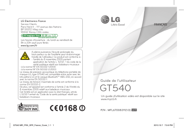LG SWIFT GT540 | LG GT540 Angeline Melin | LG LG GT540 Manuel du propriétaire | Fixfr
