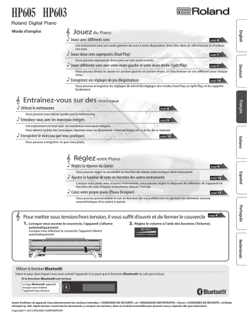 HP603/HP603A | HP605 | HP603A | Roland HP603 Digital Piano Manuel du propriétaire | Fixfr
