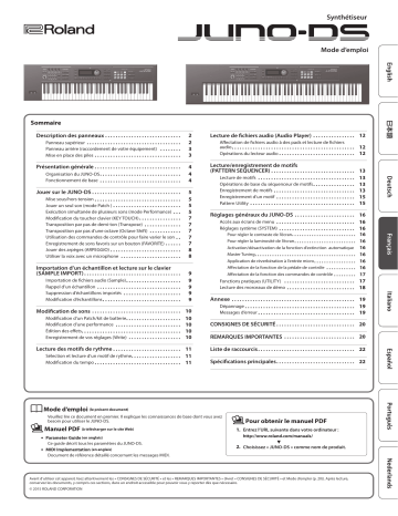 JUNO-DS88 | Roland JUNO-DS61 Synthétiseur Manuel du propriétaire | Fixfr