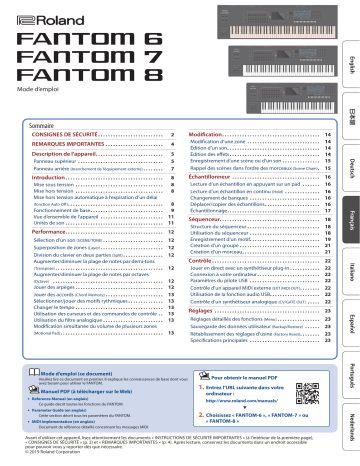 FANTOM 6 | FANTOM 7 | Roland Fantom 8 Synthesizer Manuel du propriétaire | Fixfr