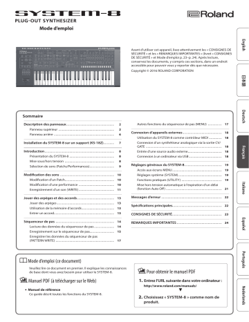 Roland SYSTEM-8 PLUG-OUT Synthesizer Manuel du propriétaire | Fixfr