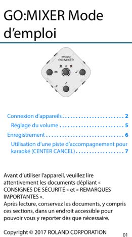 Roland GO:MIXER Audio Mixer for Smartphones Manuel du propriétaire | Fixfr