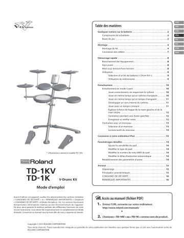 Roland TD-1KV V-Drums Manuel du propriétaire | Fixfr