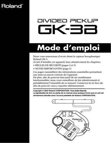 Roland GK-3B Capteur GK pour Basse Manuel du propriétaire | Fixfr