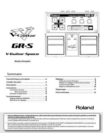 Roland GR-S V-Guitar Space Manuel du propriétaire | Fixfr