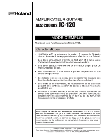 Roland JC-120 Jazz Chorus Manuel du propriétaire | Fixfr