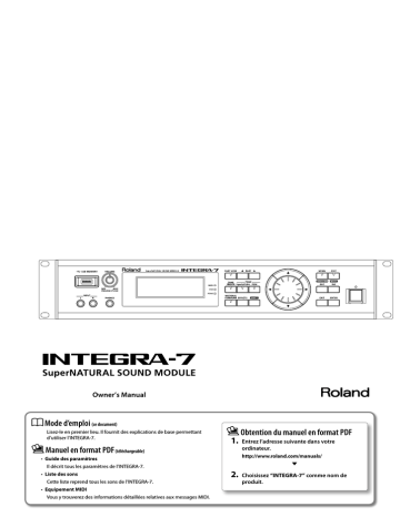 Roland INTEGRA-7 Module de sons SuperNATURAL Manuel du propriétaire | Fixfr