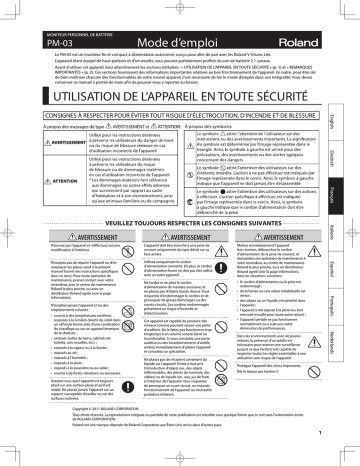 Roland PM-03 Moniteur V-Drum personnel Manuel du propriétaire | Fixfr