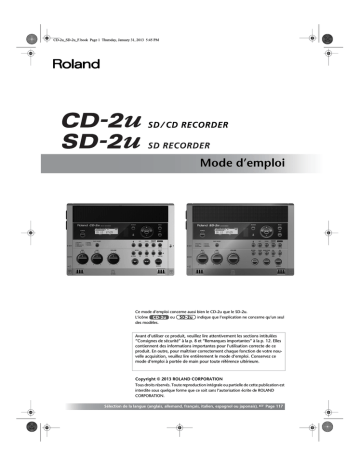 CD-2u | Roland SD-2u SD-recorder Manuel du propriétaire | Fixfr