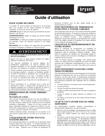 Bryant 280A Evolution™ Extreme Variable-Speed Manuel du propriétaire | Fixfr