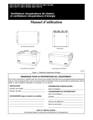 HRVCRSHB | ERVCRLHB | HRVCRSVB | ERVCRSVB | Bryant HRVCRLHB Preferred™ Horizontal Heat Recovery Ventilator Manuel du propriétaire | Fixfr