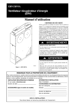 Bryant ERVCRNVA Legacy™ Furnace/Duct Mounted Energy Recovery Ventilator Manuel du propriétaire